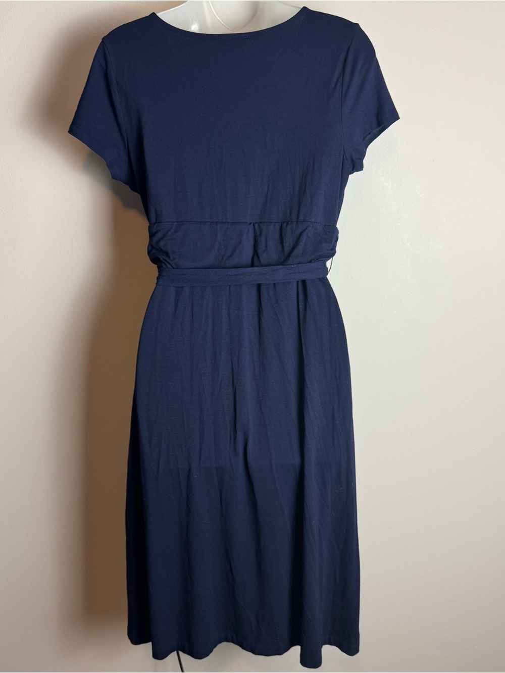 Ann Taylor Navy Faux Wrap Tie Front V Neck Midi Dress Size Small Petite - Picture 10 of 11